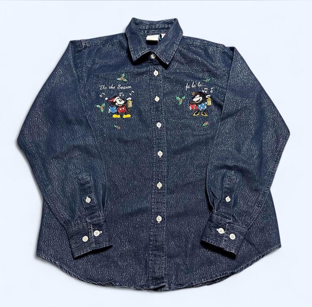Disney Mickey & Minnie Christmas Denim Button-Up